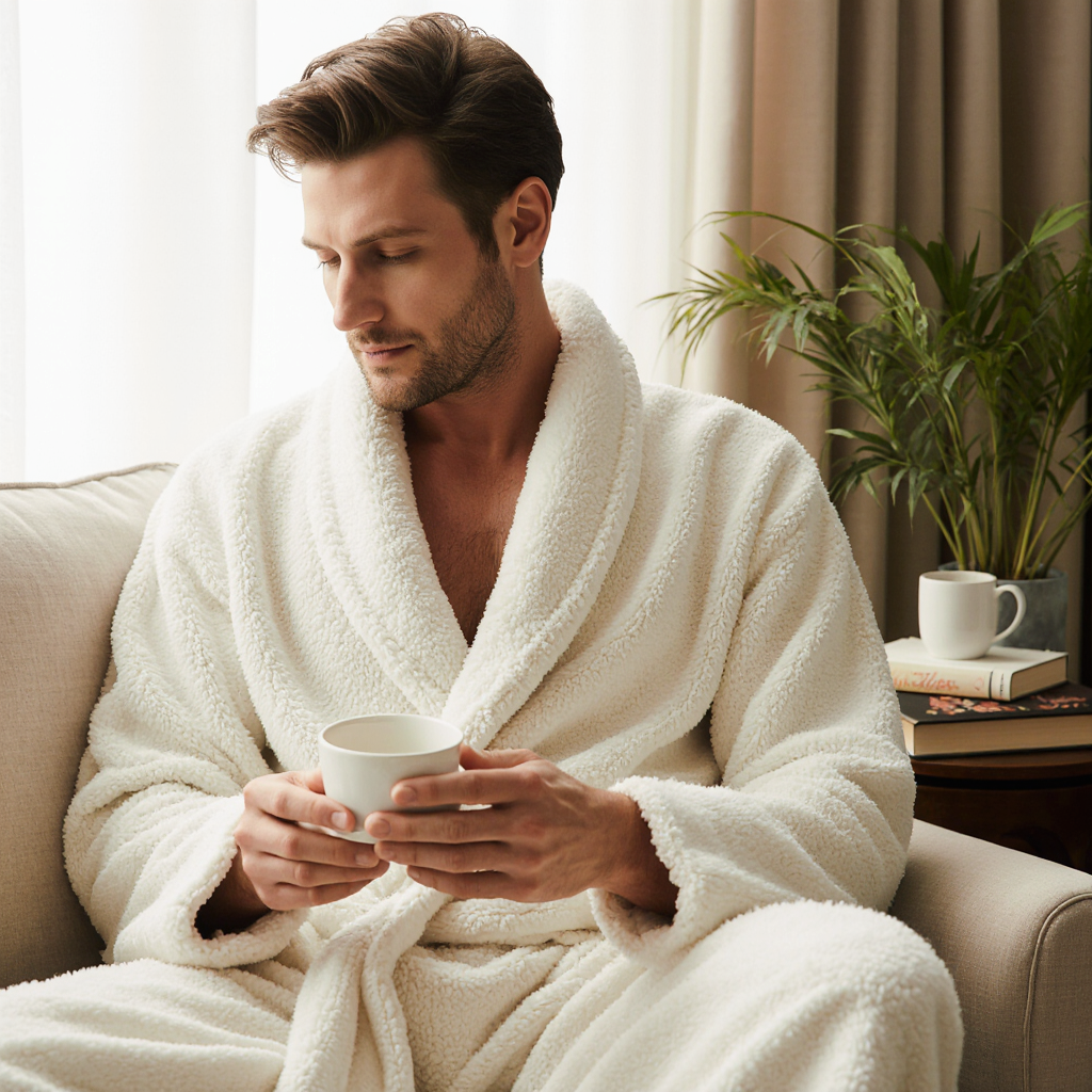 Plush Terry Bathrobe - White - Image 4