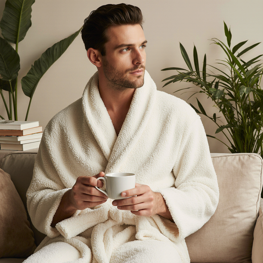 Plush Terry Bathrobe - White - Image 3