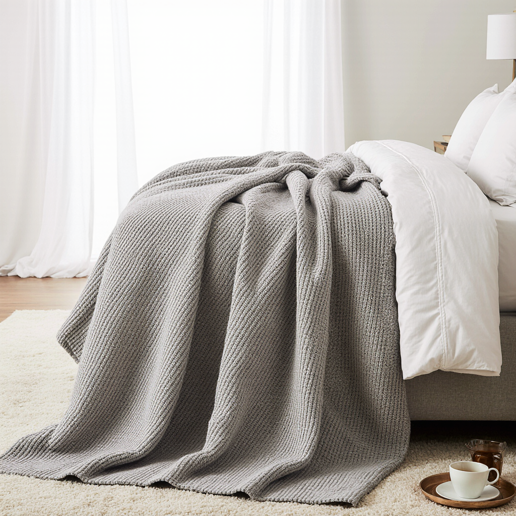 Cotton Waffle Blanket - Light Grey - Image 3