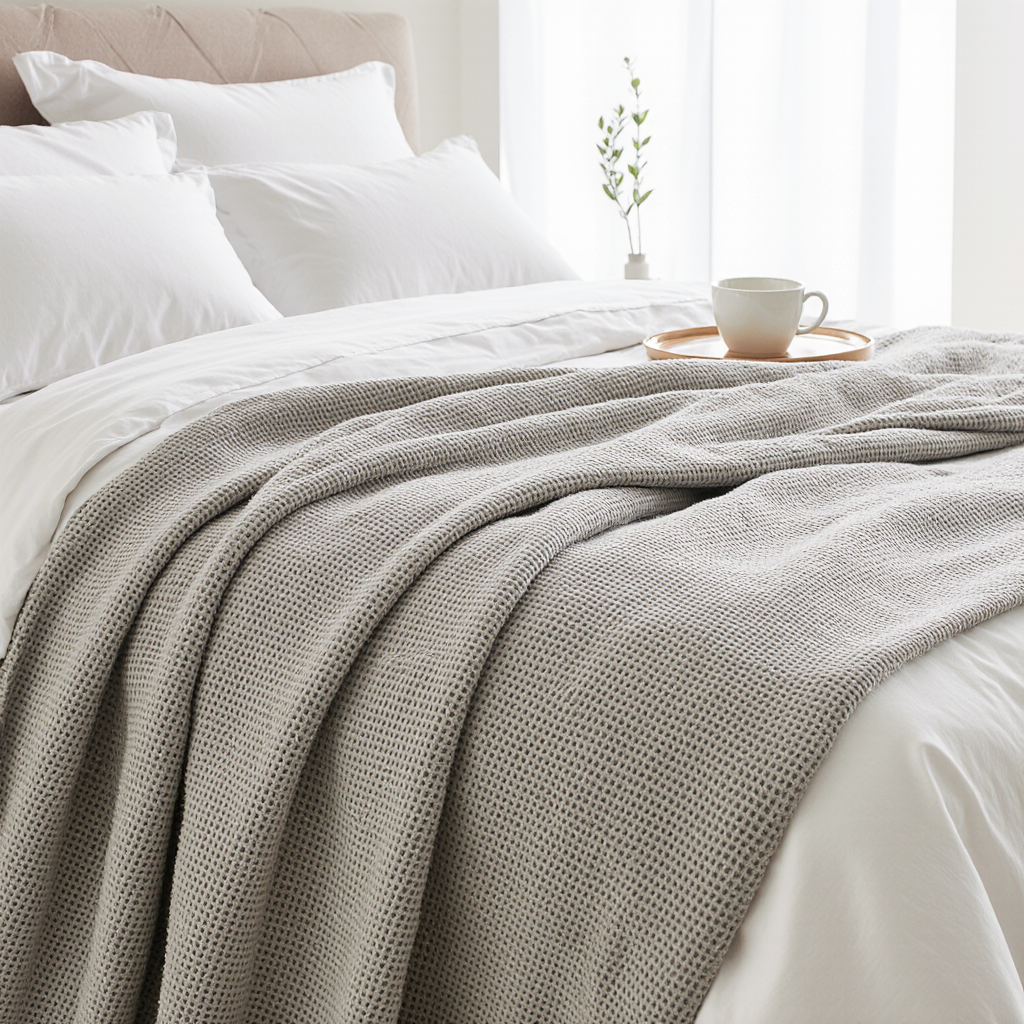 Cotton Waffle Blanket - Light Grey - Image 2